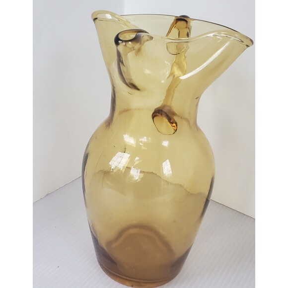 VIMAX Hand Blown Pitcher Art Glass Decorative Honey Yellow Pinched Pour MCM VTG - Picture 4 of 8